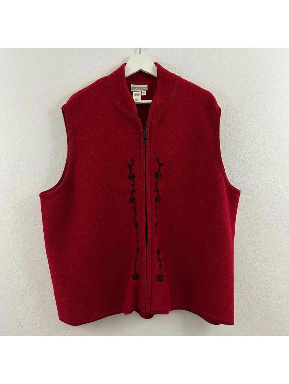 Coldwater Creek Women’s 100% Wool Red Zip Up Red Vest Size L